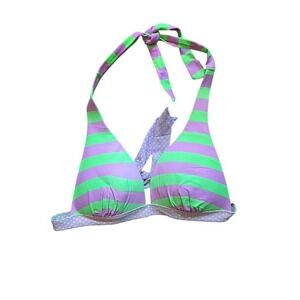 Mudd Sm Pink Green Striped Polka Halter Bikini Top Y2K 00s Festival Rave Neon